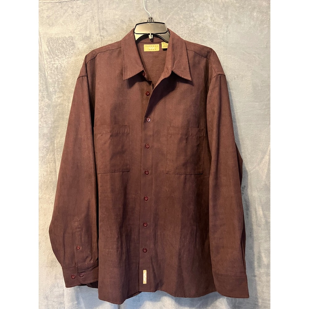 Natural Issue Brown Herringbone Button Front Shir… - image 2
